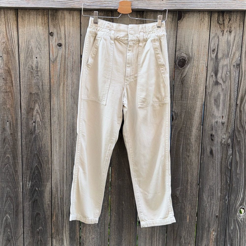 AMO Women's Paperbag Pant High Rise Relaxed Straight Vintage Ivory Size 24